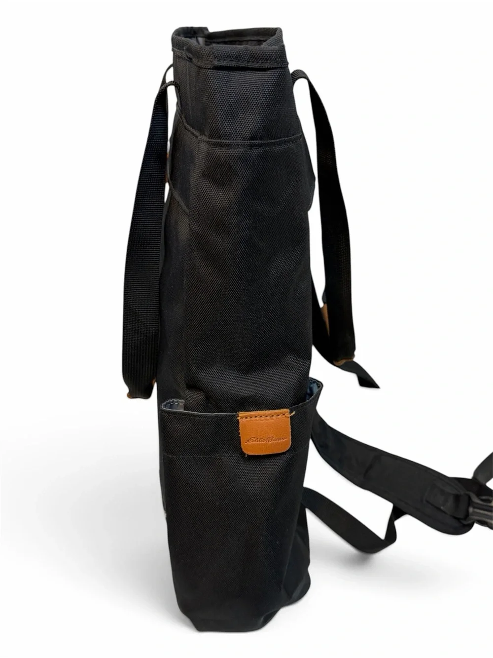 Eddie Bauer Black Canvas Tote Bag Brown Accent Handles - converts to a back pack